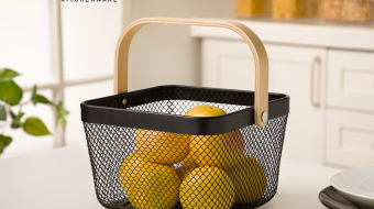 سبد فلزی مربع با دسته چوبی طرح بافت پلاسکو مهسین ، پلاسکو - رشت