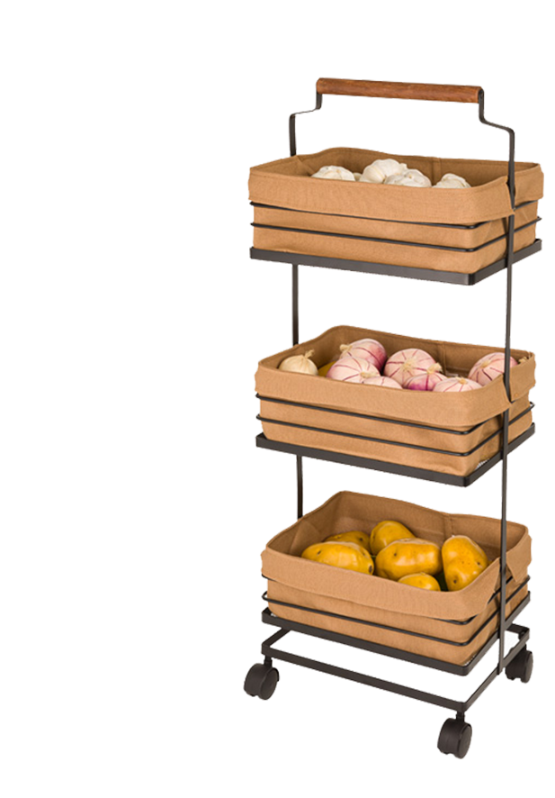 پلاسکو - رشت - جا سیب زمینی و پیاز فلزی 3 طبقه دسته چوبی - پلاسکو مهسین